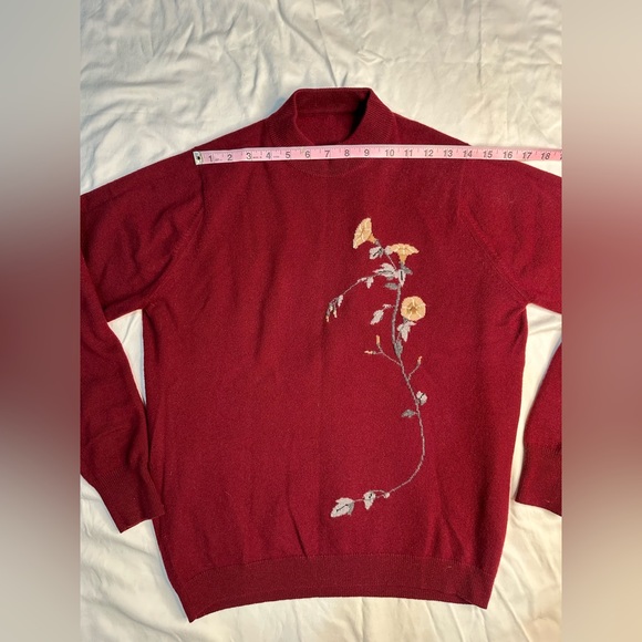 Vintage 90s Genevan of Tweeddale Burgundy Scottish Cashmere Turtleneck Sweater M - Picture 6 of 10